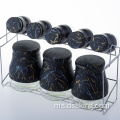 1000ml dan 200ml Botol Penyimpanan Tangki Perasa Matte Percetakan Makanan Hitam Gred Kitchen Storage Glass Canisters